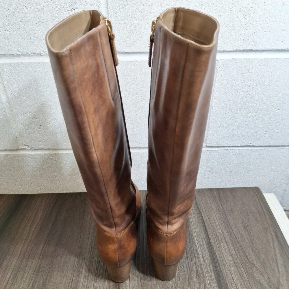ECCO Women's Size 8-8.5 Brown Leather Knee High Block Heel Boots 225040 86 39